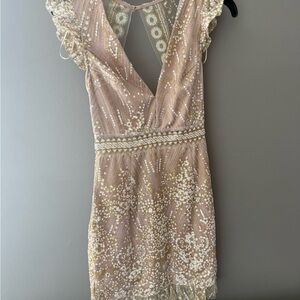 Elegant Beige Sequin Dress